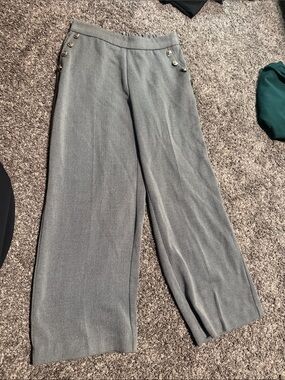 Women's Gray Wide-Leg Knit Pants with Gold Buttons